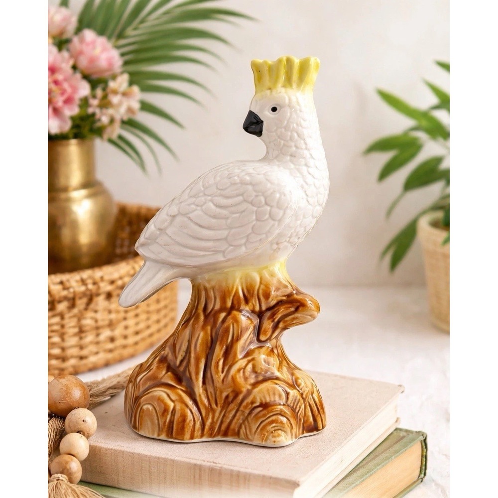 Vintage Parrot Cockatoo Bird Figurine Brazil Blue Green Brown Nature 7.5"
